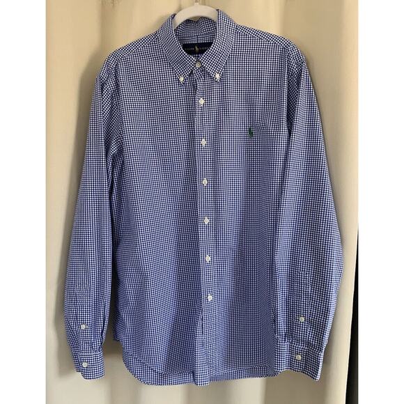 POLO RALPH LAUREN Men’s Long Sleeve Button Up Shirt Size Large Blue White Check - Picture 2 of 16